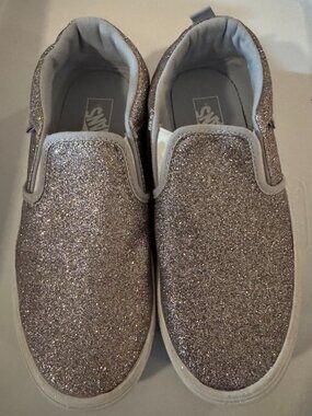 Vans Girls' Missy Silver Glitter Slip-On Sneakers – Size: Girls' 4,